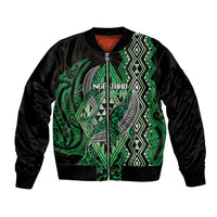 Aotearoa Iwi Ngai Tahu Personalised Bomber Jacket NZ Maori Humpback Whale Taniko Motifs LT14 Unisex Green - Polynesian Pride