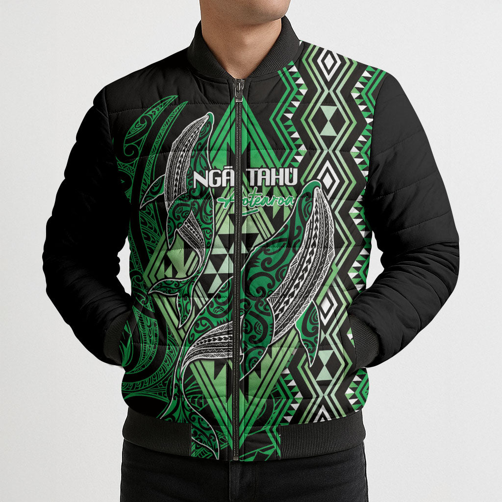 Aotearoa Iwi Ngai Tahu Personalised Bomber Puffer Jacket NZ Maori Humpback Whale Taniko Motifs LT14 - Polynesian Pride