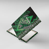 Aotearoa Iwi Ngai Tahu Canvas Wall Art NZ Maori Humpback Whale Taniko Motifs LT14 With Frame Green - Polynesian Pride