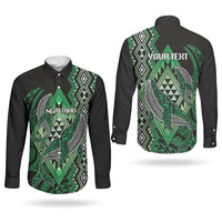 Aotearoa Iwi Ngai Tahu Personalised Couples Matching Puletasi and Long Sleeve Button Shirt NZ Maori Humpback Whale Taniko Motifs LT14 - Polynesian Pride
