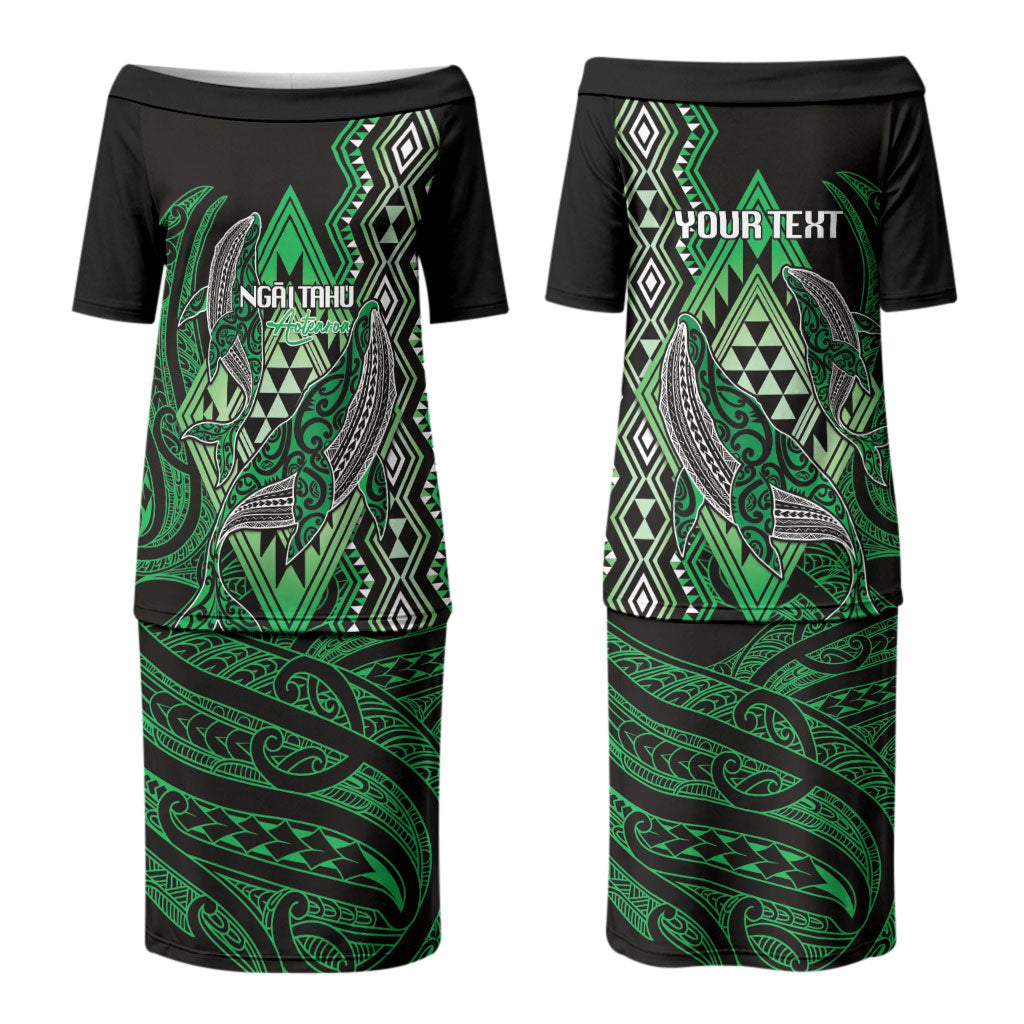 Aotearoa Iwi Ngai Tahu Personalised Couples Matching Puletasi and Long Sleeve Button Shirt NZ Maori Humpback Whale Taniko Motifs LT14 - Polynesian Pride