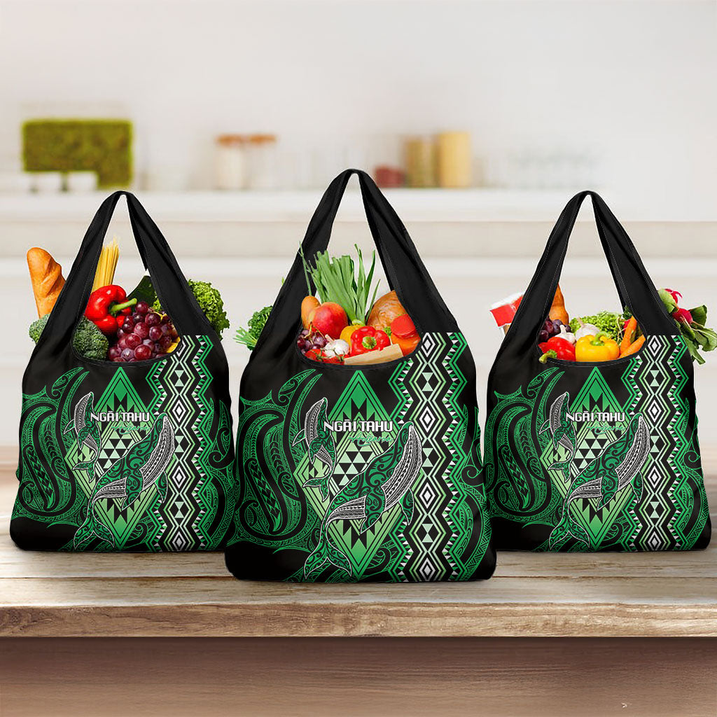 Aotearoa Iwi Ngai Tahu Grocery Bag NZ Maori Humpback Whale Taniko Motifs LT14 3-pack One Size Green - Polynesian Pride