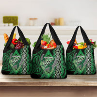 Aotearoa Iwi Ngai Tahu Grocery Bag NZ Maori Humpback Whale Taniko Motifs LT14 3-pack One Size Green - Polynesian Pride