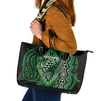 Aotearoa Iwi Ngai Tahu Leather Tote Bag NZ Maori Humpback Whale Taniko Motifs LT14 Green - Polynesian Pride