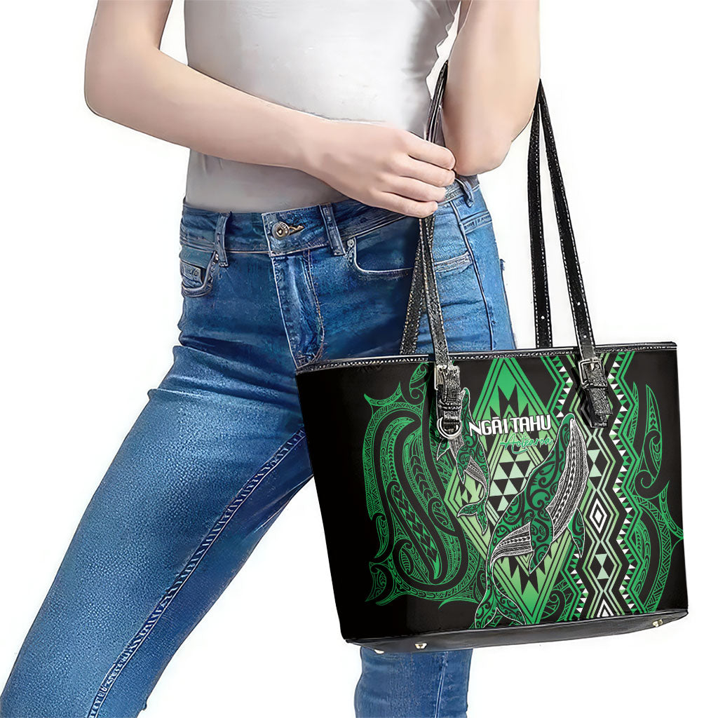 Aotearoa Iwi Ngai Tahu Leather Tote Bag NZ Maori Humpback Whale Taniko Motifs LT14 - Polynesian Pride