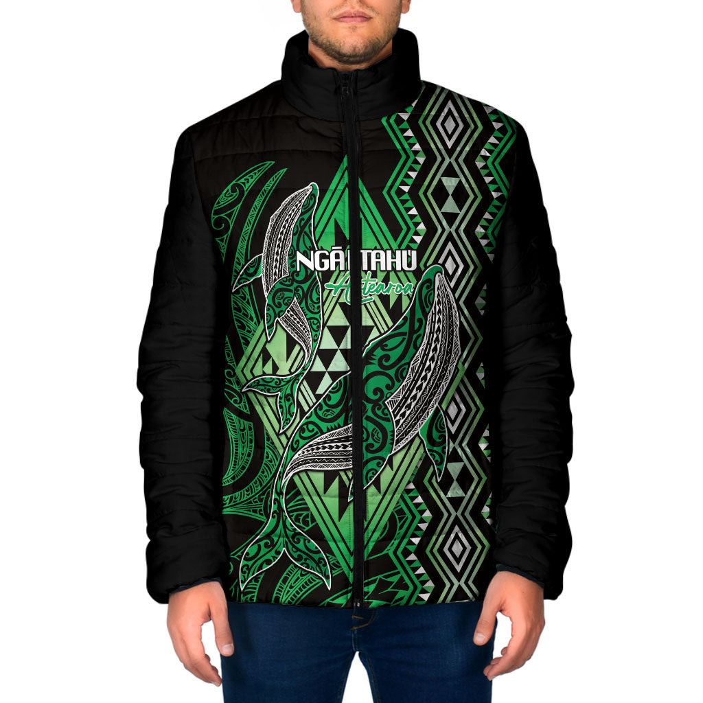 Aotearoa Iwi Ngai Tahu Personalised Padded Jacket NZ Maori Humpback Whale Taniko Motifs LT14 Men Green - Polynesian Pride