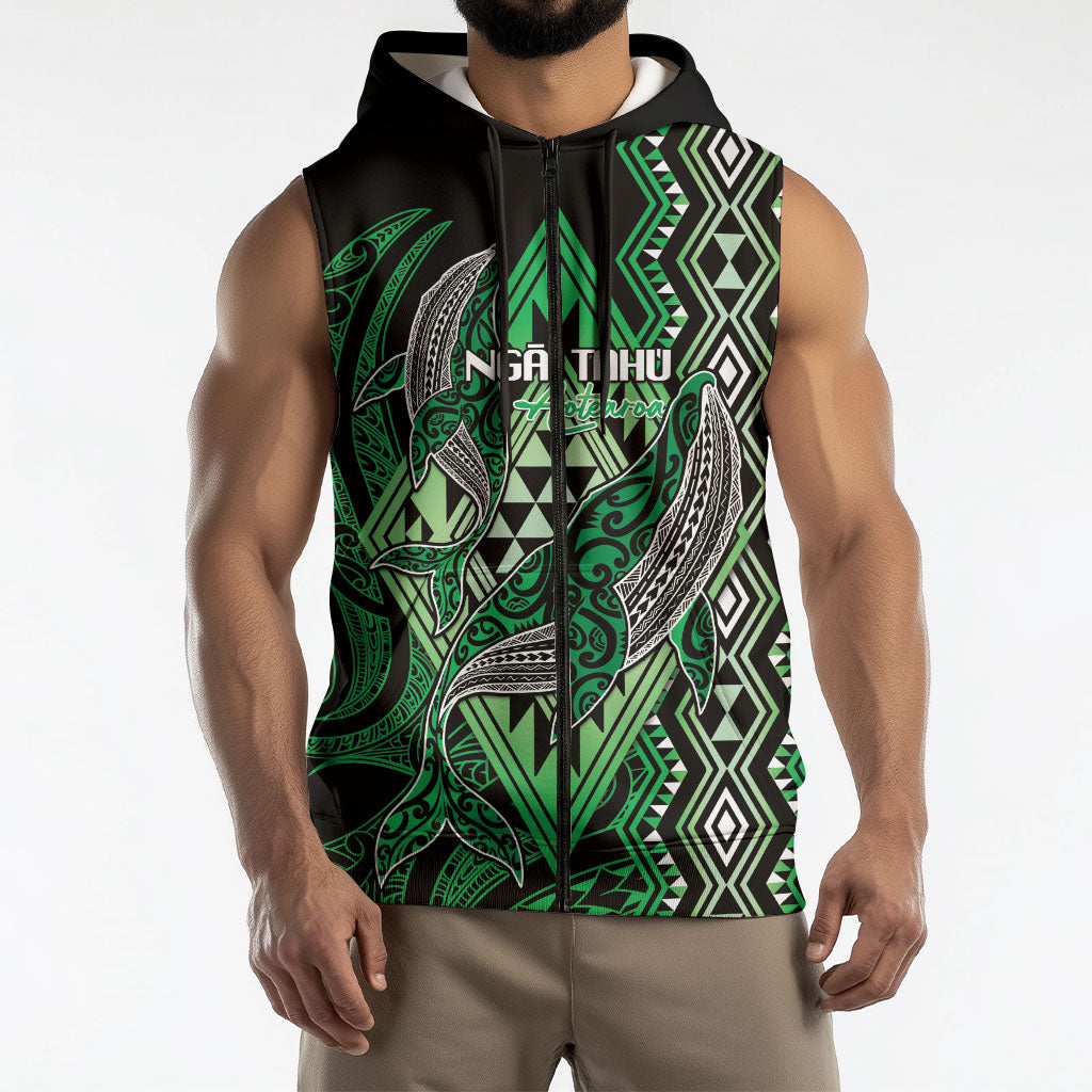 Aotearoa Iwi Ngai Tahu Personalised Sleeveless Zip Hoodie NZ Maori Humpback Whale Taniko Motifs LT14 - Polynesian Pride
