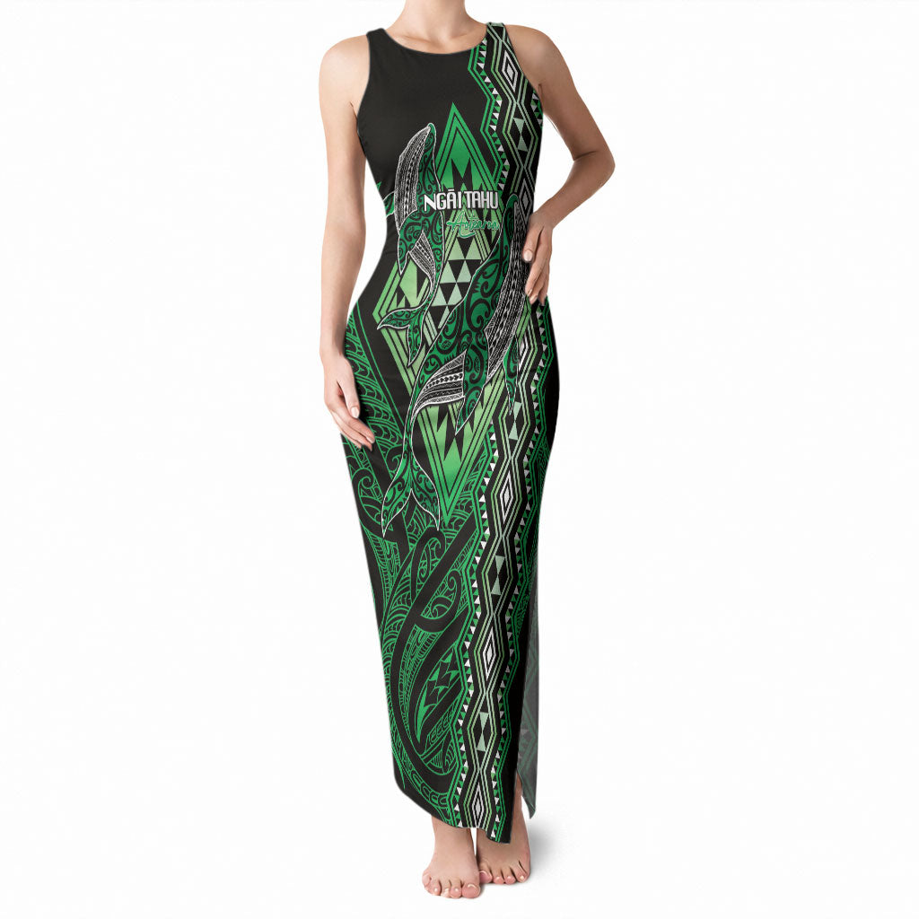 Aotearoa Iwi Ngai Tahu Personalised Tank Maxi Dress NZ Maori Humpback Whale Taniko Motifs LT14 Women Green - Polynesian Pride