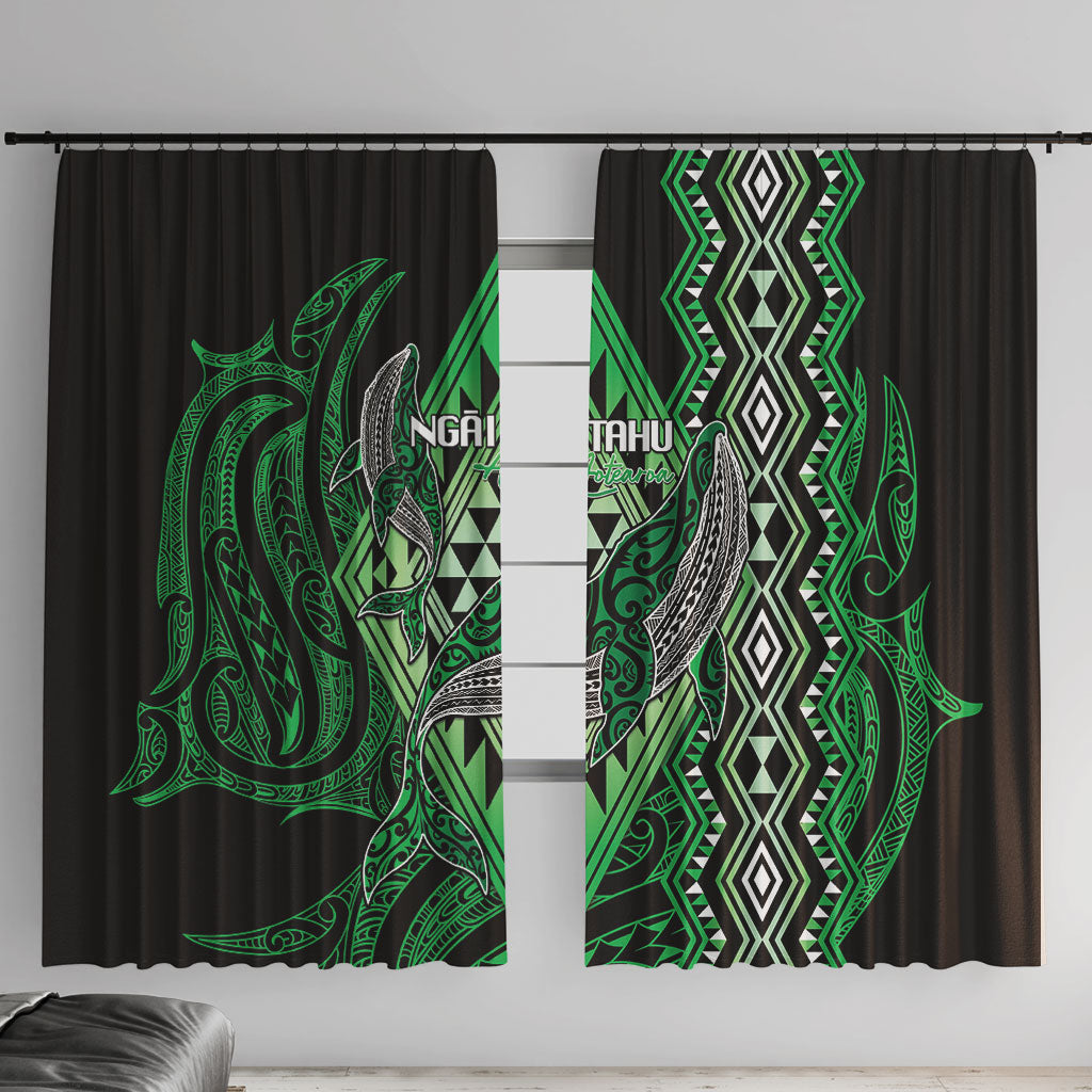 Aotearoa Iwi Ngai Tahu Window Curtain NZ Maori Humpback Whale Taniko Motifs LT14 With Hooks Green - Polynesian Pride