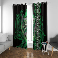 Aotearoa Iwi Ngai Tahu Window Curtain NZ Maori Humpback Whale Taniko Motifs LT14 With Grommets Green - Polynesian Pride