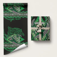 Aotearoa Iwi Ngai Tahu Wrapping Paper NZ Maori Humpback Whale Taniko Motifs LT14 58" × 23" Green - Polynesian Pride