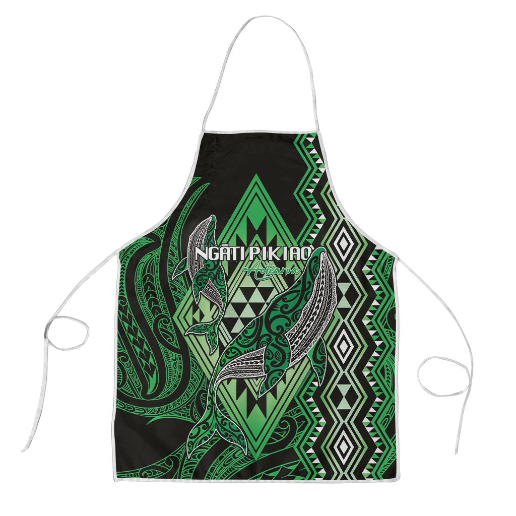 Aotearoa Iwi Ngati Pikiao Apron NZ Maori Humpback Whale Taniko Motifs LT14 Green - Polynesian Pride