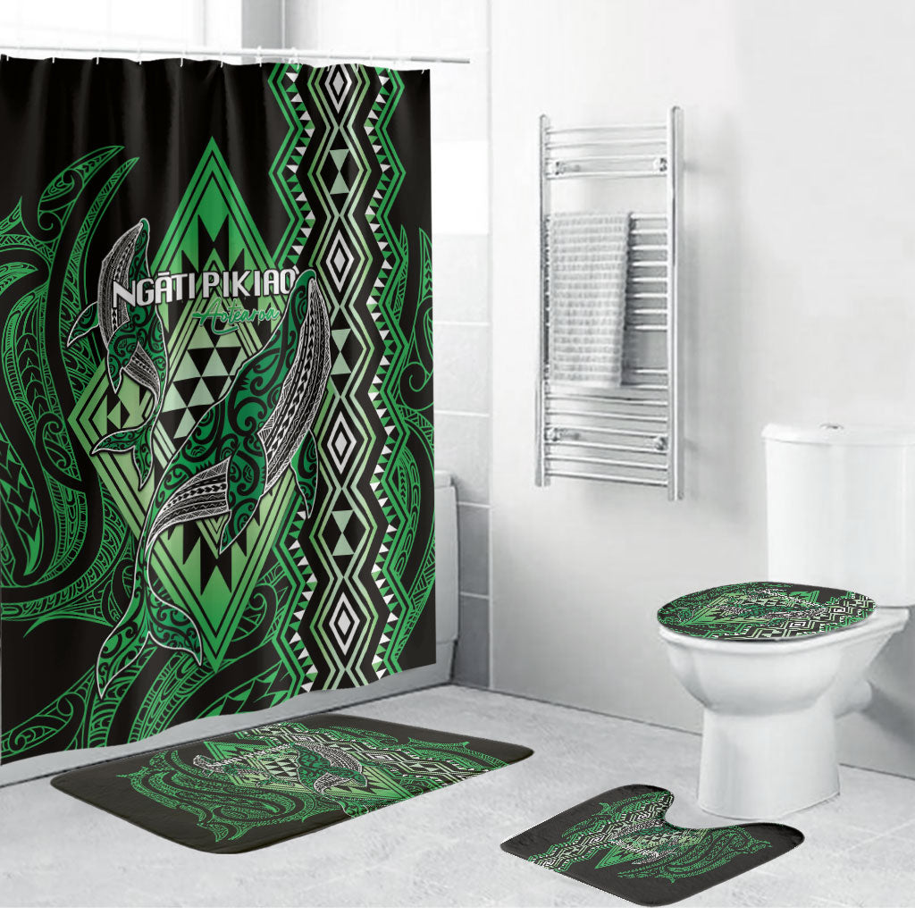 Aotearoa Iwi Ngati Pikiao Bathroom Set NZ Maori Humpback Whale Taniko Motifs LT14 Bathroom Set (4 pcs) Green - Polynesian Pride