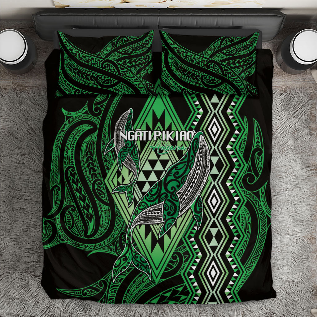 Aotearoa Iwi Ngati Pikiao Bedding Set NZ Maori Humpback Whale Taniko Motifs LT14 Green - Polynesian Pride
