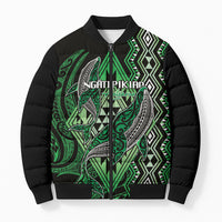 Aotearoa Iwi Ngati Pikiao Personalised Bomber Puffer Jacket NZ Maori Humpback Whale Taniko Motifs LT14 Unisex Green - Polynesian Pride