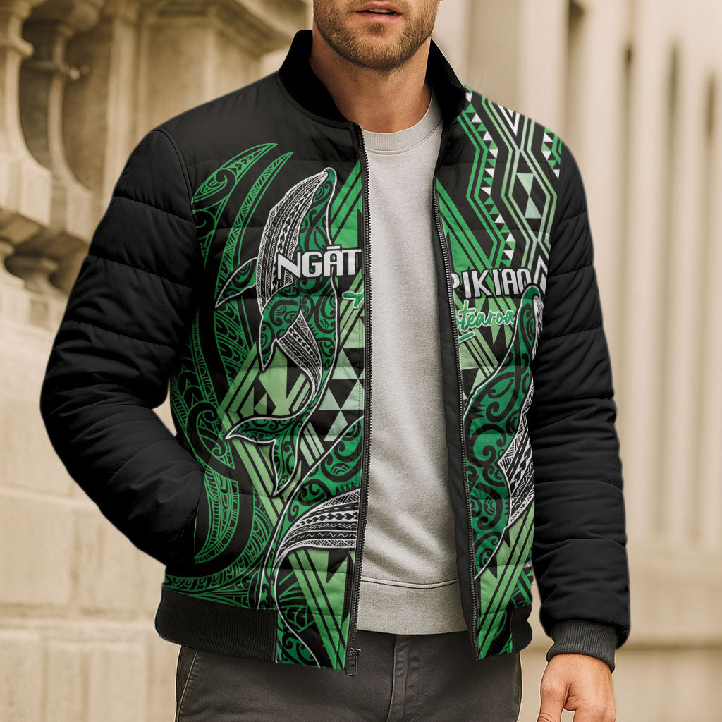 Aotearoa Iwi Ngati Pikiao Personalised Bomber Puffer Jacket NZ Maori Humpback Whale Taniko Motifs LT14 - Polynesian Pride