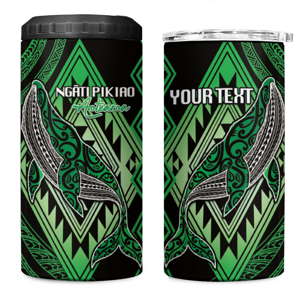 Aotearoa Iwi Ngati Pikiao Personalised 4 in 1 Can Cooler Tumbler NZ Maori Humpback Whale Taniko Motifs LT14 One Size: 16 oz Green - Polynesian Pride