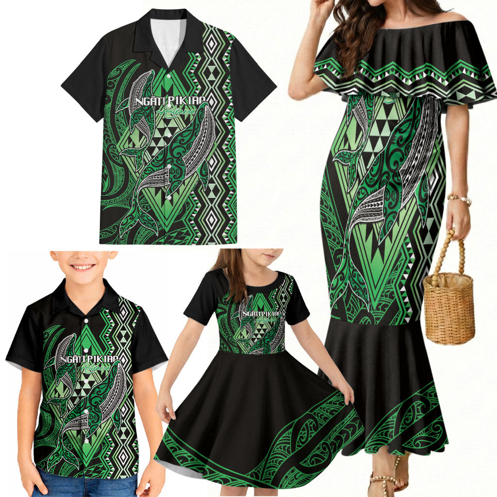 Aotearoa Iwi Ngati Pikiao Personalised Family Matching Mermaid Dress and Hawaiian Shirt NZ Maori Humpback Whale Taniko Motifs LT14 - Polynesian Pride