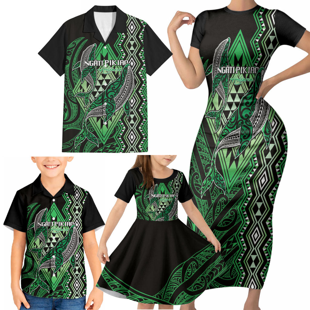 Aotearoa Iwi Ngati Pikiao Personalised Family Matching Short Sleeve Bodycon Dress and Hawaiian Shirt NZ Maori Humpback Whale Taniko Motifs LT14 - Polynesian Pride