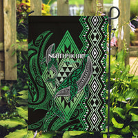 Aotearoa Iwi Ngati Pikiao Garden Flag NZ Maori Humpback Whale Taniko Motifs LT14 Garden Flag Green - Polynesian Pride