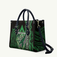 Aotearoa Iwi Ngati Pikiao Leather Bag NZ Maori Humpback Whale Taniko Motifs LT14 Green - Polynesian Pride