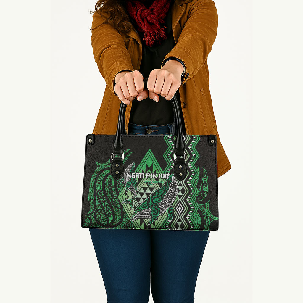 Aotearoa Iwi Ngati Pikiao Leather Bag NZ Maori Humpback Whale Taniko Motifs LT14 - Polynesian Pride
