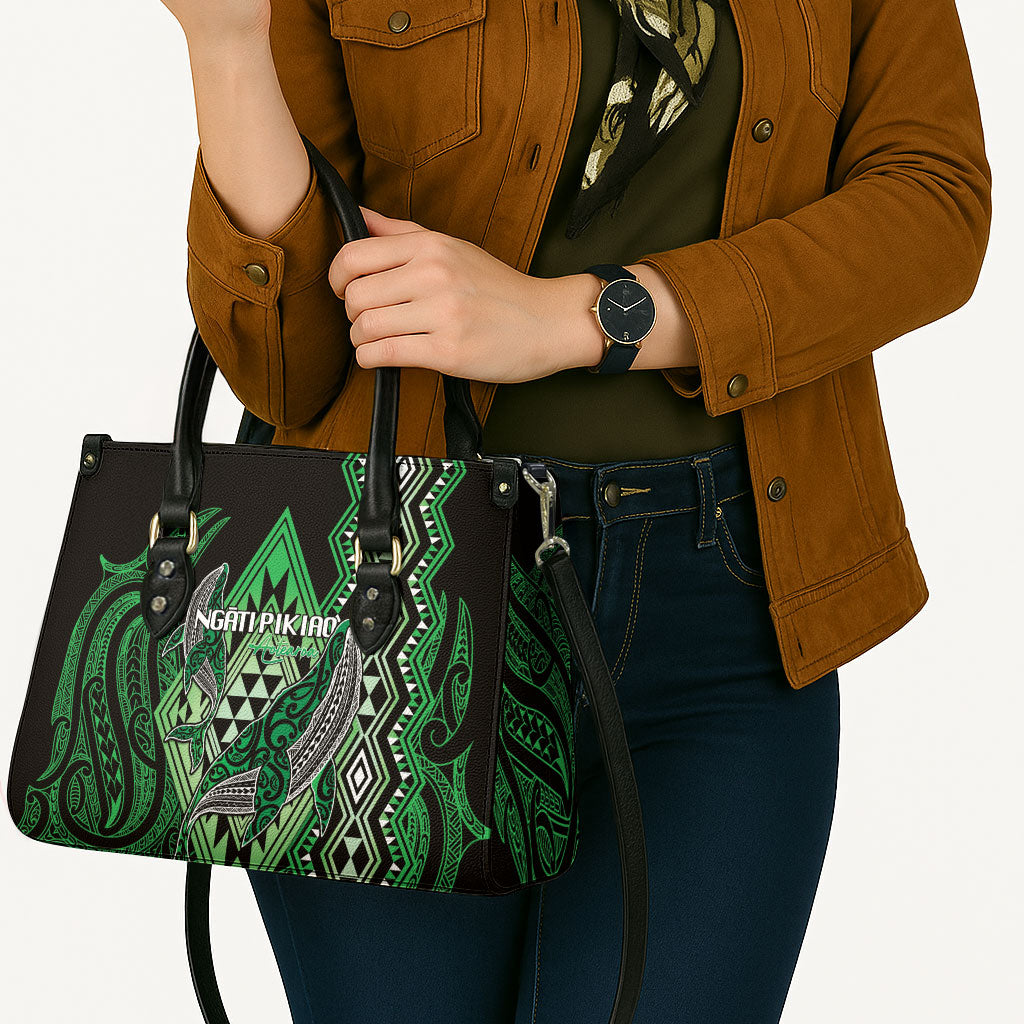 Aotearoa Iwi Ngati Pikiao Leather Bag NZ Maori Humpback Whale Taniko Motifs LT14 - Polynesian Pride