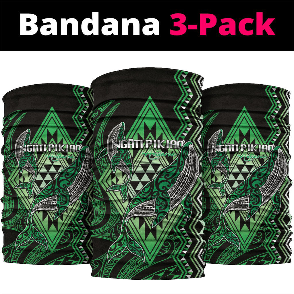 Aotearoa Iwi Ngati Pikiao Neck Gaiter NZ Maori Humpback Whale Taniko Motifs LT14 package One Size: 25*50cm Green - Polynesian Pride