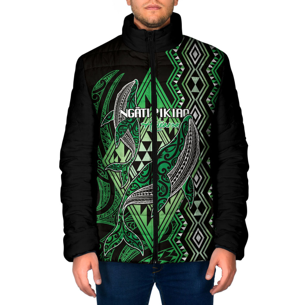 Aotearoa Iwi Ngati Pikiao Personalised Padded Jacket NZ Maori Humpback Whale Taniko Motifs LT14 Men Green - Polynesian Pride