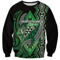 Aotearoa Iwi Ngati Pikiao Personalised Sweatshirt NZ Maori Humpback Whale Taniko Motifs LT14 Unisex Green - Polynesian Pride