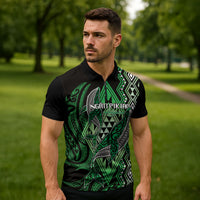 Aotearoa Iwi Ngati Pikiao Personalised Zipper Polo Shirt NZ Maori Humpback Whale Taniko Motifs LT14 - Polynesian Pride