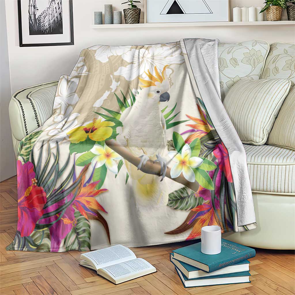 New Zealand Cacatua Galerita Blanket Aotearoa Cockatoo Tropical Flowers