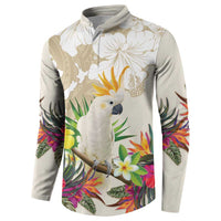 New Zealand Cacatua Galerita Button Sweatshirt Aotearoa Cockatoo Tropical Flowers LT14 - Polynesian Pride