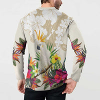 New Zealand Cacatua Galerita Button Sweatshirt Aotearoa Cockatoo Tropical Flowers LT14 - Polynesian Pride