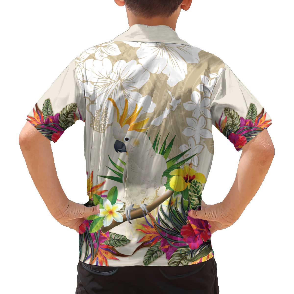 New Zealand Cacatua Galerita Family Matching Puletasi and Hawaiian Shirt Aotearoa Cockatoo Tropical Flowers LT14 - Polynesian Pride