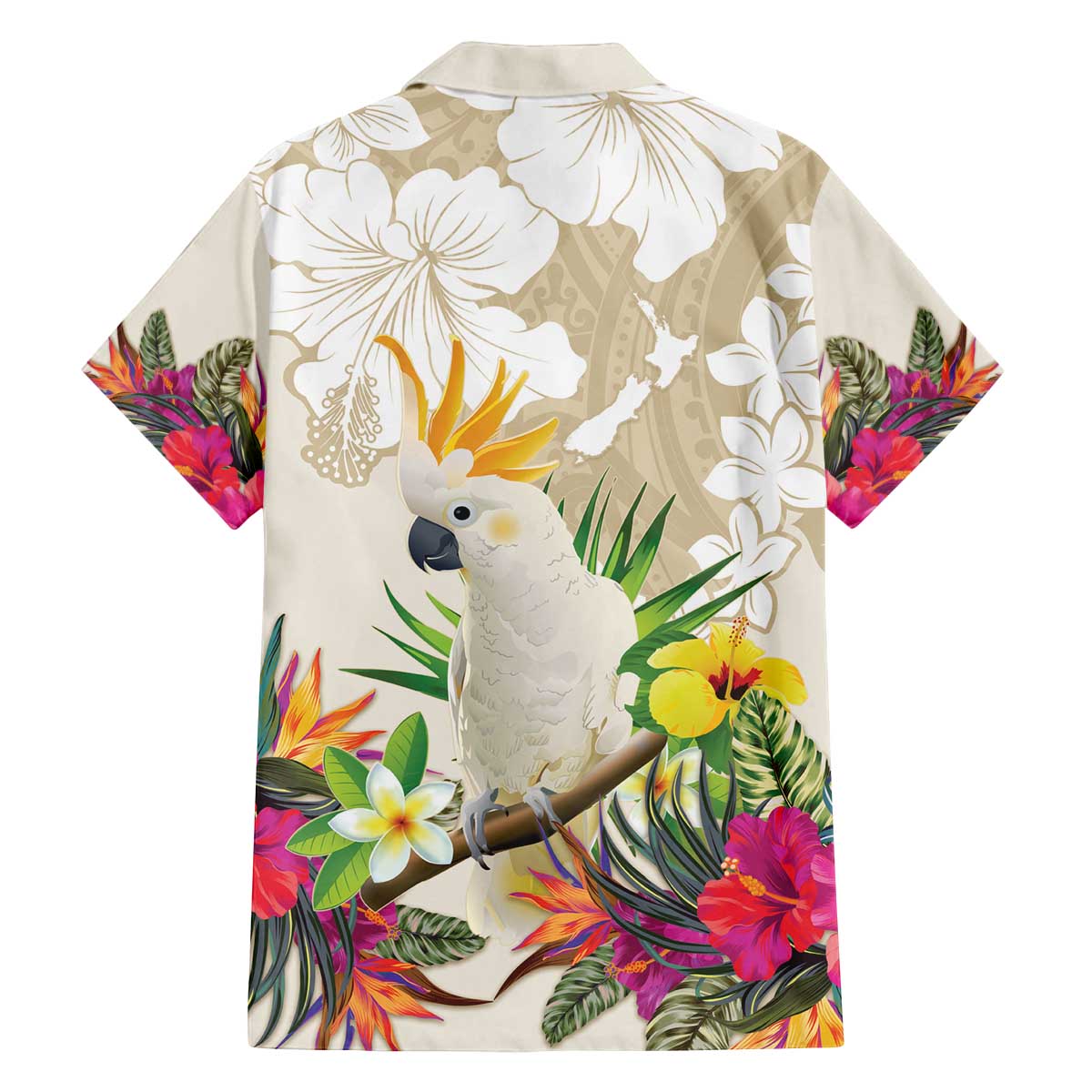 New Zealand Cacatua Galerita Family Matching Puletasi and Hawaiian Shirt Aotearoa Cockatoo Tropical Flowers LT14 - Polynesian Pride