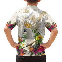 New Zealand Cacatua Galerita Family Matching Short Sleeve Bodycon Dress and Hawaiian Shirt Aotearoa Cockatoo Tropical Flowers LT14 - Polynesian Pride