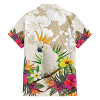 New Zealand Cacatua Galerita Family Matching Short Sleeve Bodycon Dress and Hawaiian Shirt Aotearoa Cockatoo Tropical Flowers LT14 - Polynesian Pride