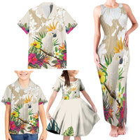 New Zealand Cacatua Galerita Family Matching Tank Maxi Dress and Hawaiian Shirt Aotearoa Cockatoo Tropical Flowers