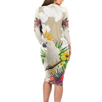 New Zealand Cacatua Galerita Long Sleeve Bodycon Dress Aotearoa Cockatoo Tropical Flowers LT14 - Polynesian Pride