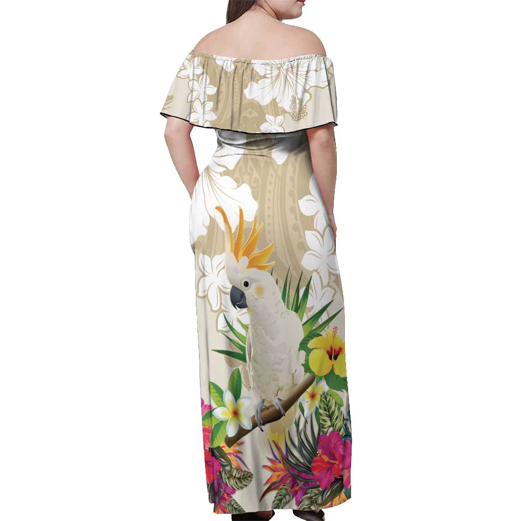 New Zealand Cacatua Galerita Off Shoulder Maxi Dress Aotearoa Cockatoo Tropical Flowers