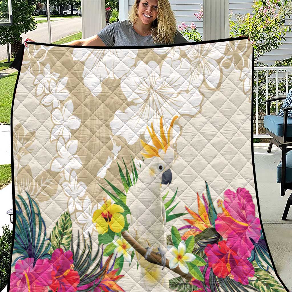 New Zealand Cacatua Galerita Quilt Aotearoa Cockatoo Tropical Flowers