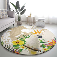 New Zealand Cacatua Galerita Round Carpet Aotearoa Cockatoo Tropical Flowers