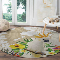 New Zealand Cacatua Galerita Round Carpet Aotearoa Cockatoo Tropical Flowers