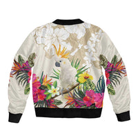 New Zealand Cacatua Galerita Sleeve Zip Bomber Jacket Aotearoa Cockatoo Tropical Flowers LT14 - Polynesian Pride