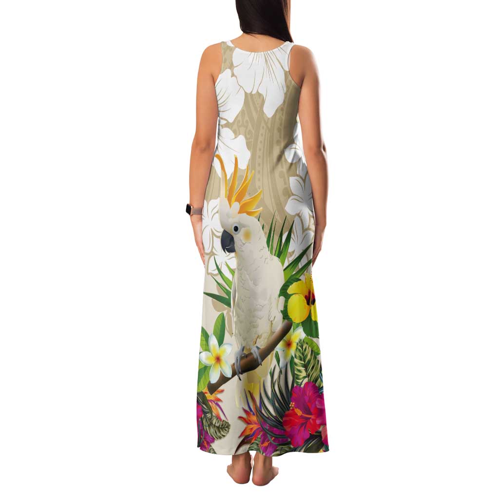 New Zealand Cacatua Galerita Tank Maxi Dress Aotearoa Cockatoo Tropical Flowers