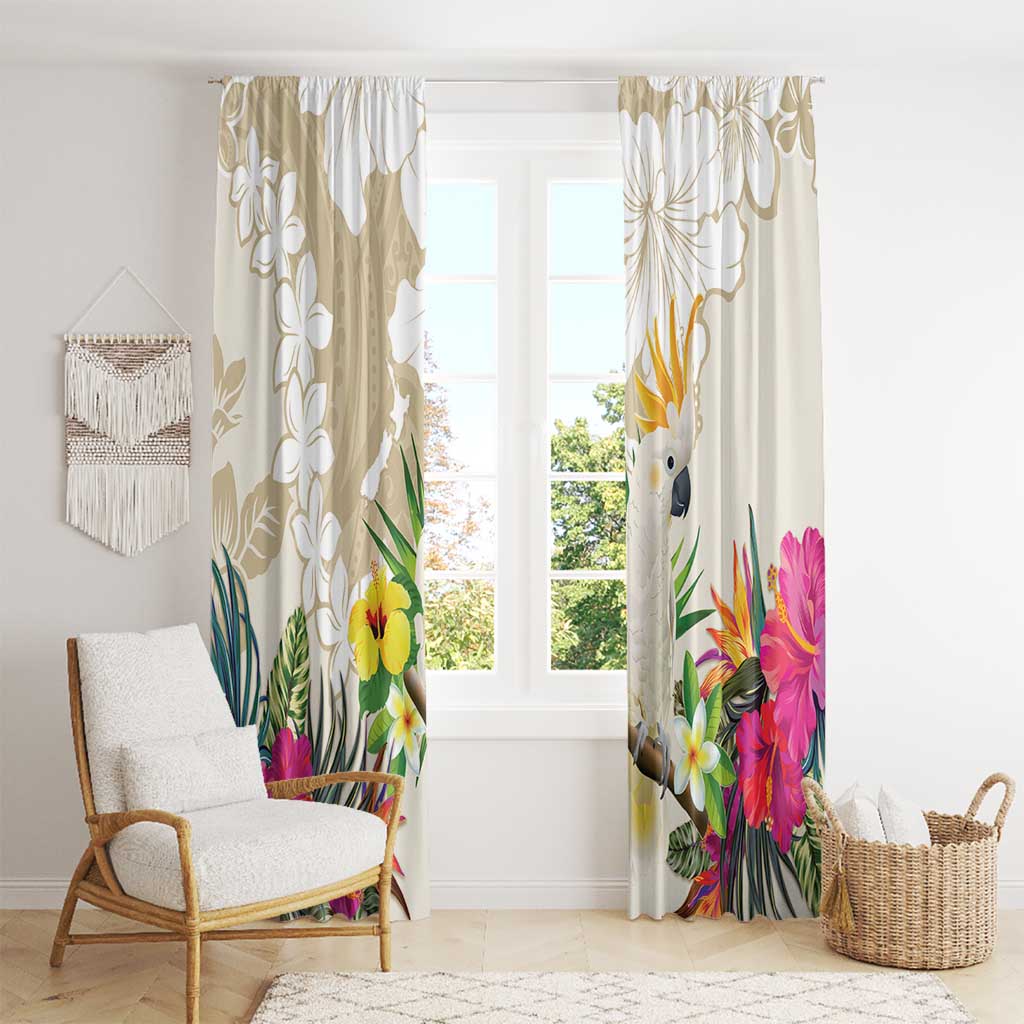 New Zealand Cacatua Galerita Window Curtain Aotearoa Cockatoo Tropical Flowers