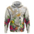 New Zealand Cacatua Galerita Zip Hoodie Aotearoa Cockatoo Tropical Flowers