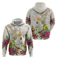 New Zealand Cacatua Galerita Zip Hoodie Aotearoa Cockatoo Tropical Flowers LT14 - Polynesian Pride