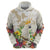 New Zealand Cacatua Galerita Zip Hoodie Aotearoa Cockatoo Tropical Flowers